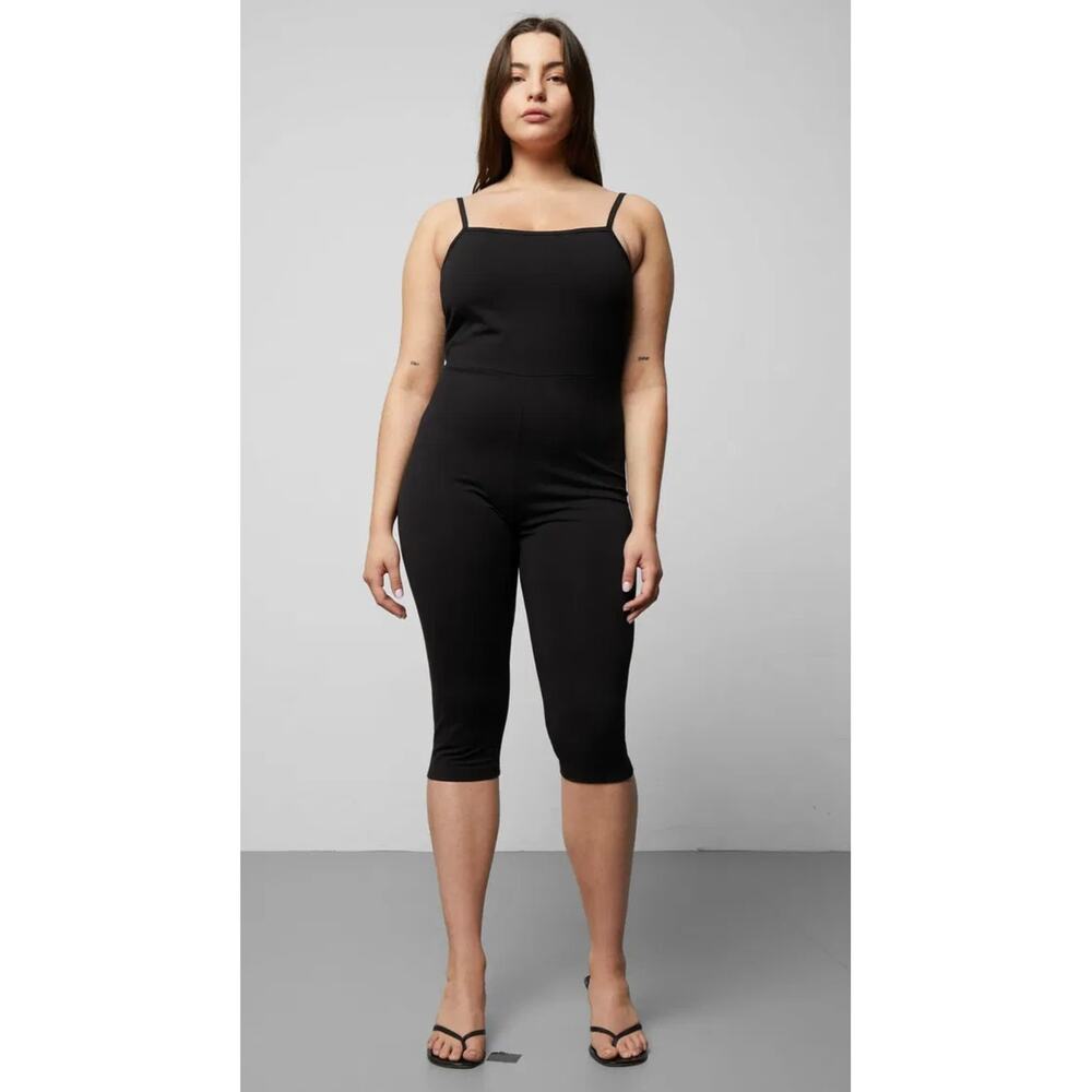 Weekday Lindey Jersey Jumpsuit Black Cropped Adjustable Straps Women's Medium
